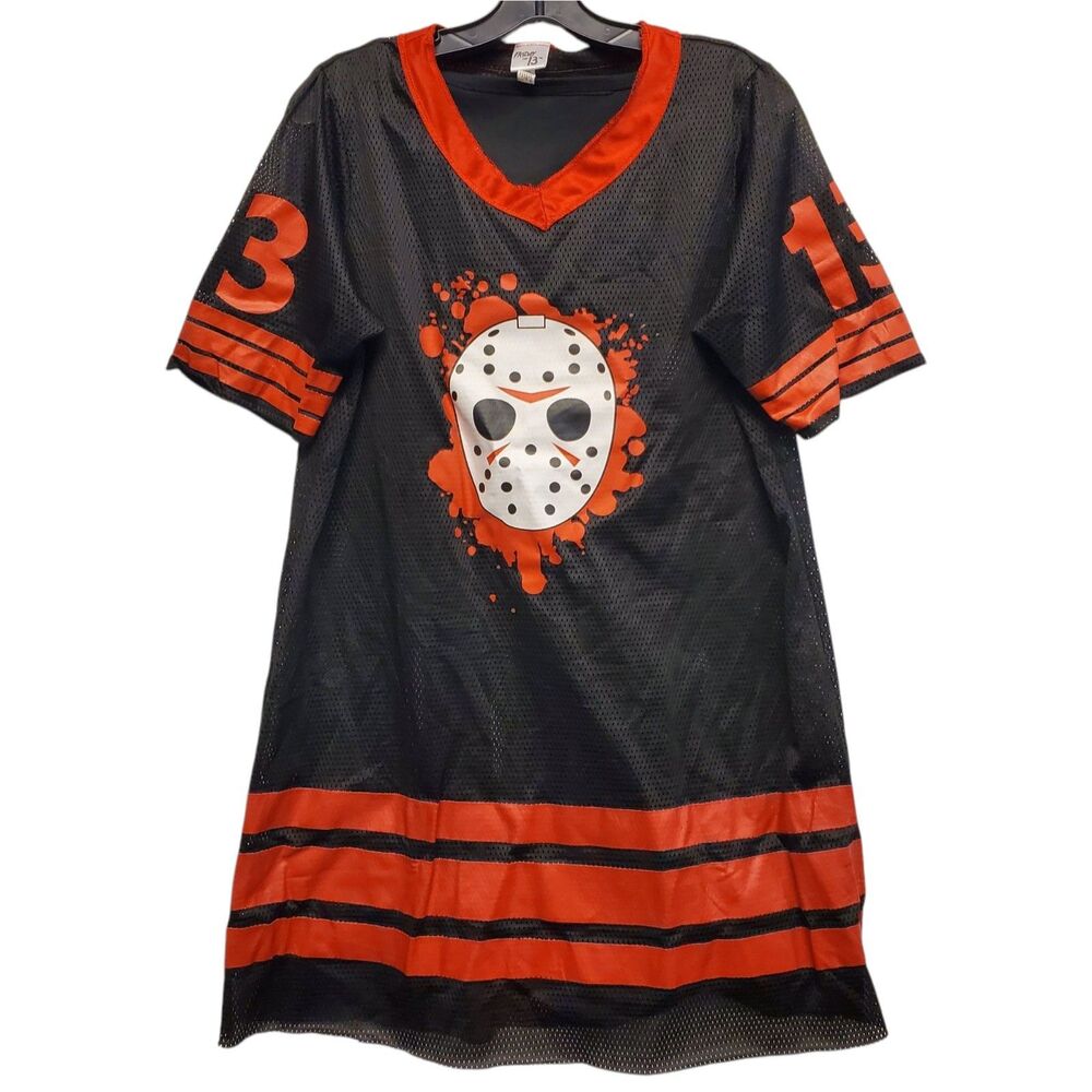 FRIDAY THE 13th Jersey Womens Large Black Red Dress JASON VOORHEES Halloween